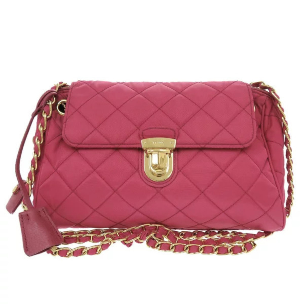 Prada quilted pink chain shoulder bag